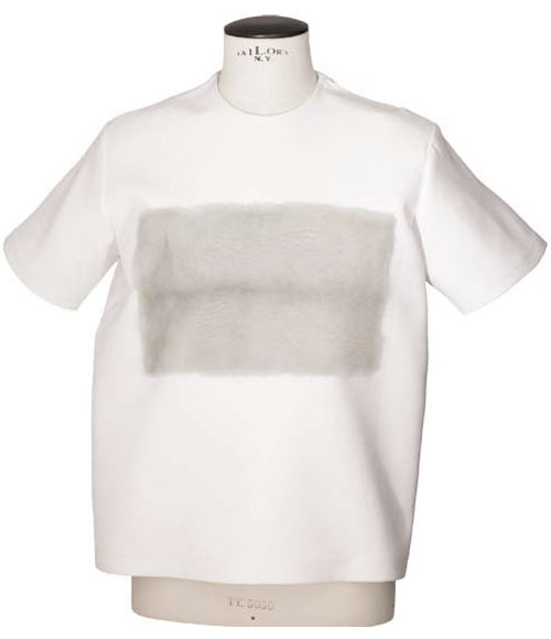white t-shirt with fur insert